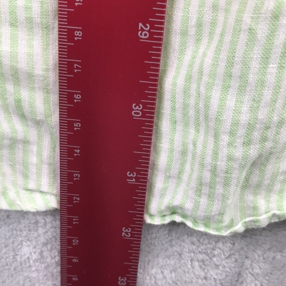 Alan Flosser Men's Linen Long Sleeve Button Green & White Stripe Size M - Picture 11 of 12